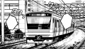 Der Zug fährt zwischen Ebisu und Gotanda in die fiktive Beika-Station ein